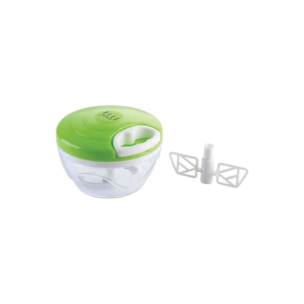Elle Decor - 2 Cup Manual Mini Food Processor, 500ml Pull Cord Chopper with 3 Stainless Steel Blades & Bonus Mixer Blade, BPA Free - Green/Clear