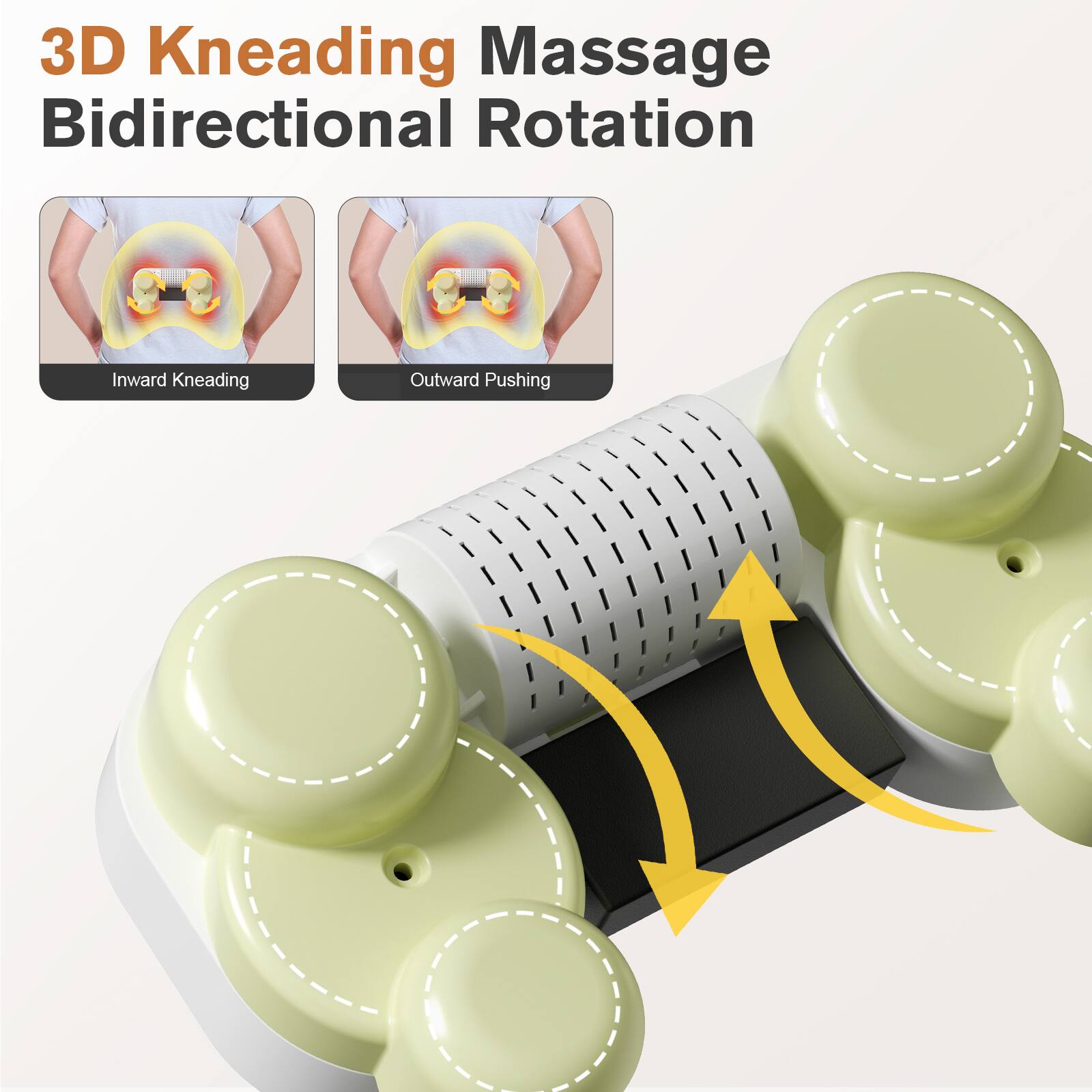 3D Kneading Massage  
Bidirectional Rotation  

Inward Kneading  
Outward Pushing