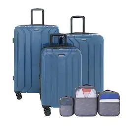 Nonstop - New York Elite 6-Pc Hardside Luggage Set: Carry-On, Medium, Large & 3 Packing Cubes - Captain's Blue