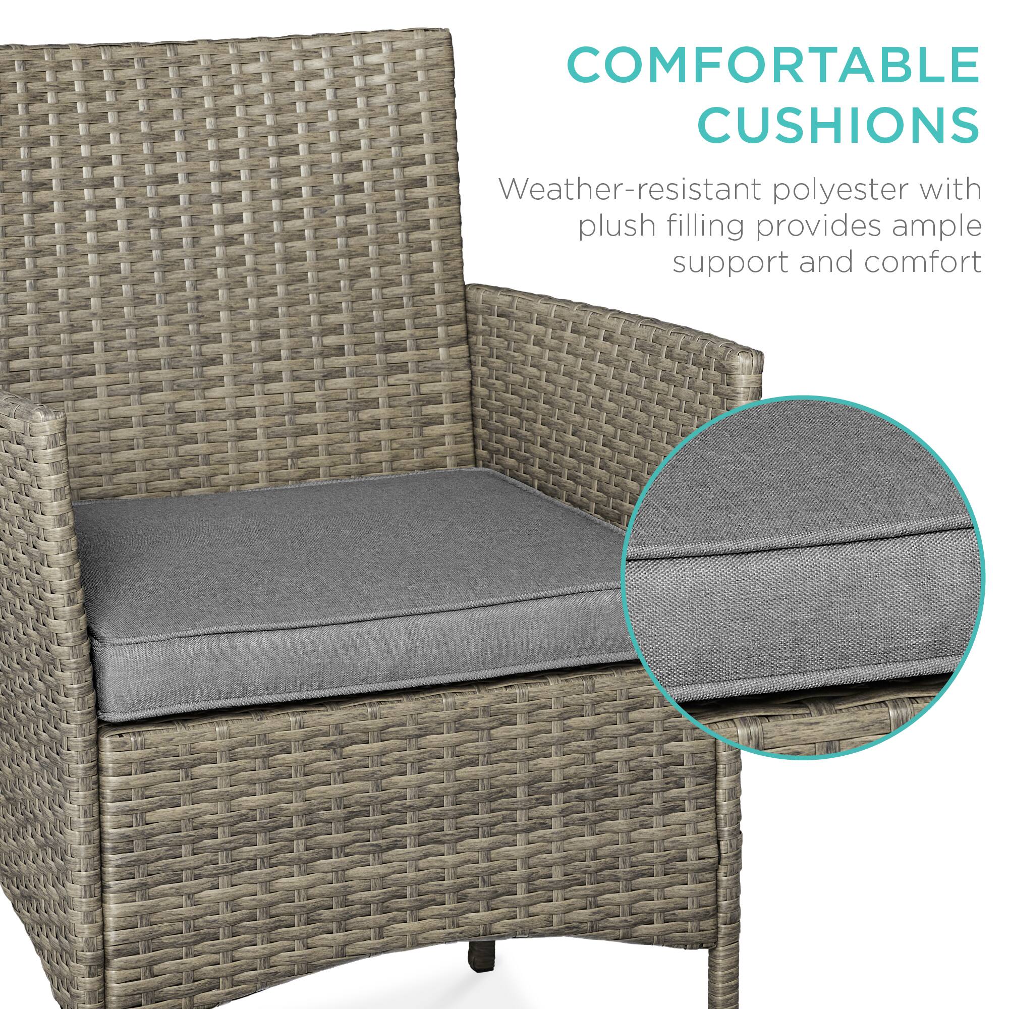 COMFORTABLE CUSHIONS

Weather-resistant polyester with plush filling provides ample support and comfort