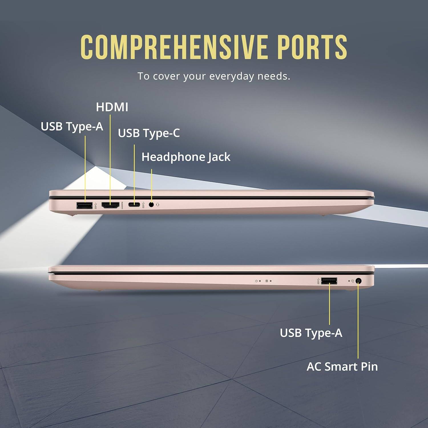 COMPREHENSIVE PORTS
To cover your everyday needs.
HDMI
USB Type-A
USB Type-C
Headphone Jack
USB Type-A
AC Smart Pin