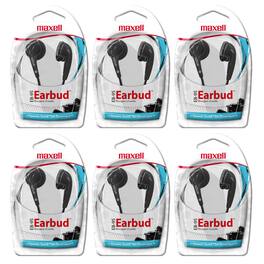 Maxell - Budget Stereo Earbuds, Black, Pack of 6