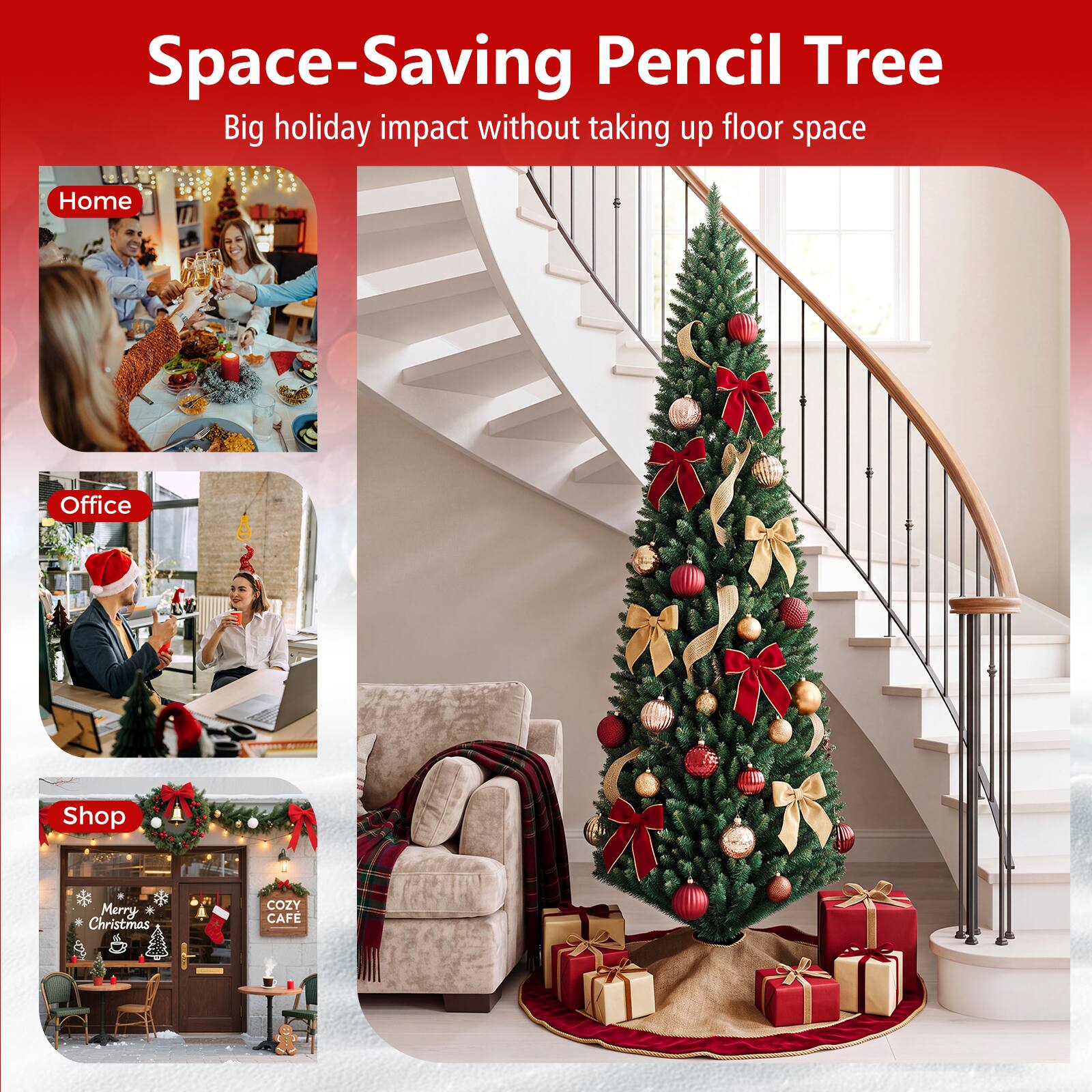 Costway 8 FT Artificial Slim Pencil Christmas Tree Balsam Fir Green ...