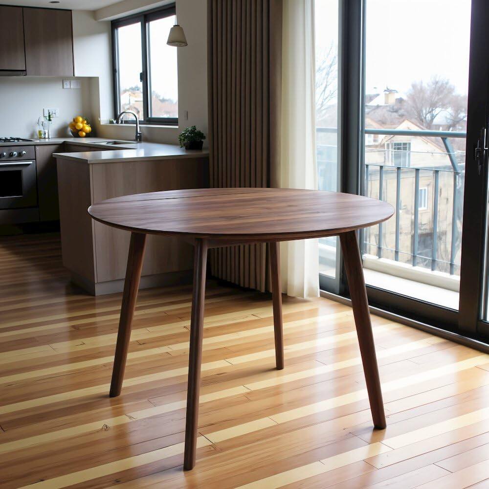Alt View 3. Starlight Canyon Home - Round Dining Table with Drop Leaves – Small Round Kitchen Table in Brown - Brown.