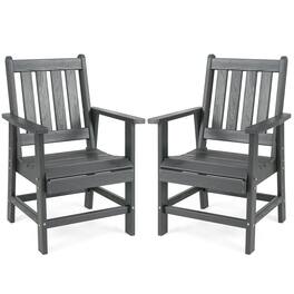 Gymax - Patio Dining Chairs Set of 2 w/Wide Armrests Curved Seat Wood Grain for Backyard - Gray