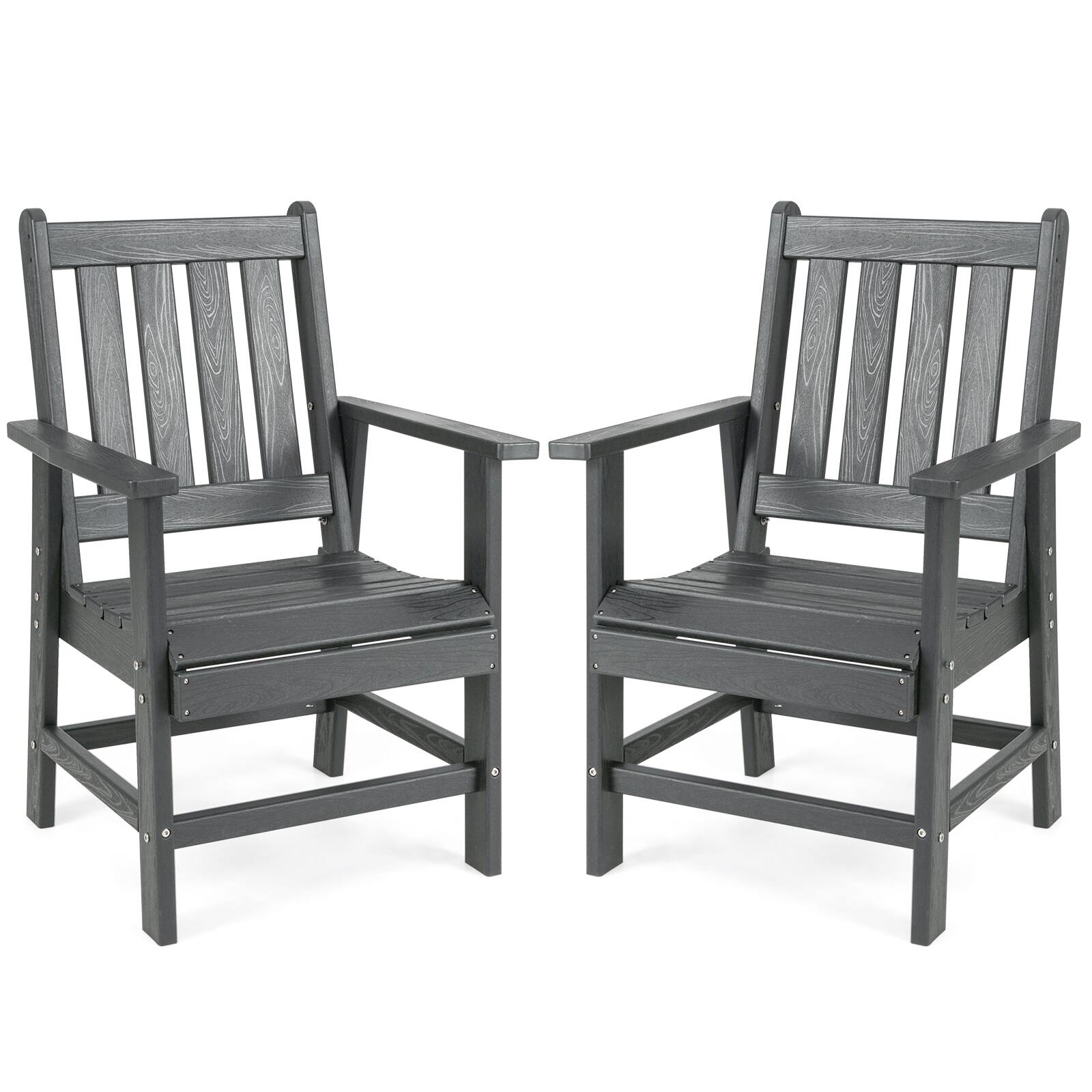 Alt View 9. Gymax - Gymax Patio Dining Chairs Set of 4 w/Wide Armrests Curved Seat Wood Grain for Backyard Gray - Gray.