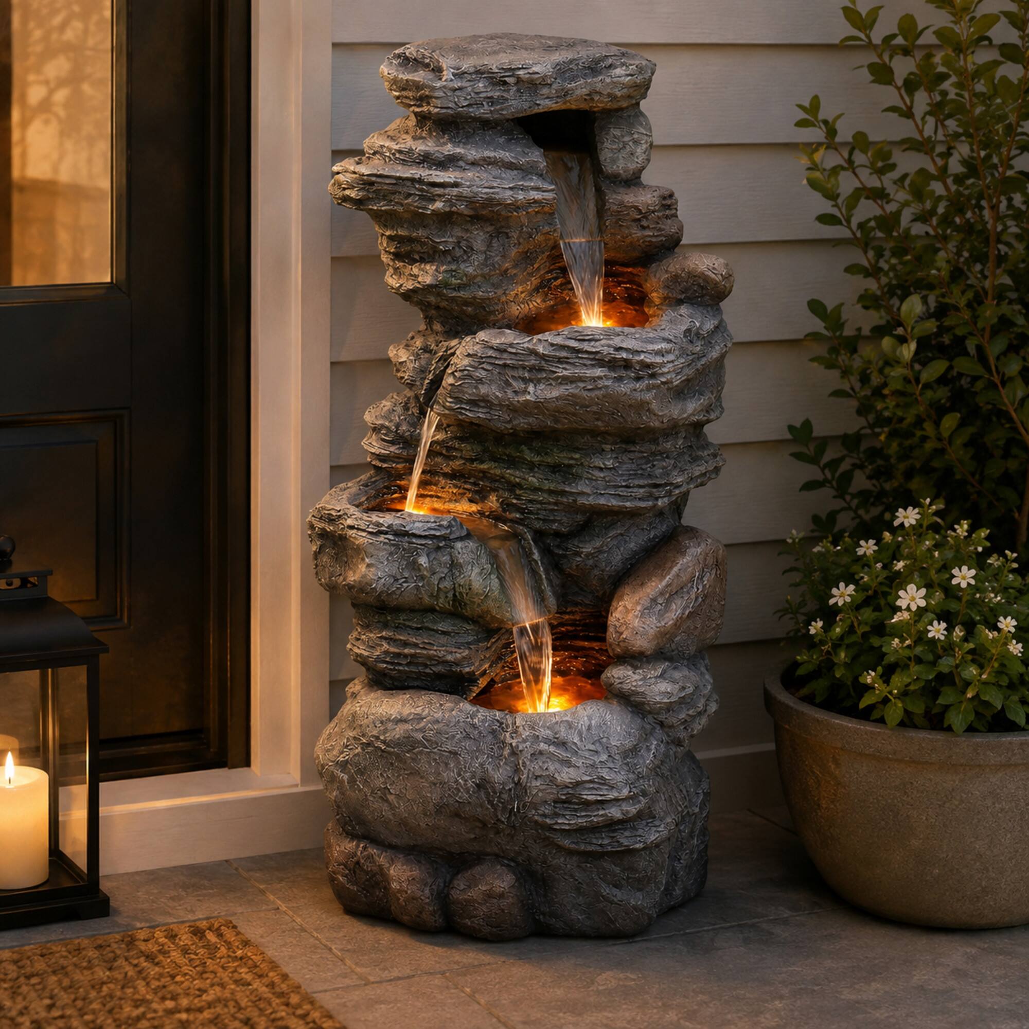 Angle. Teamson Home - 39.37-Inch 4-Tier LED Waterfall Fountain.