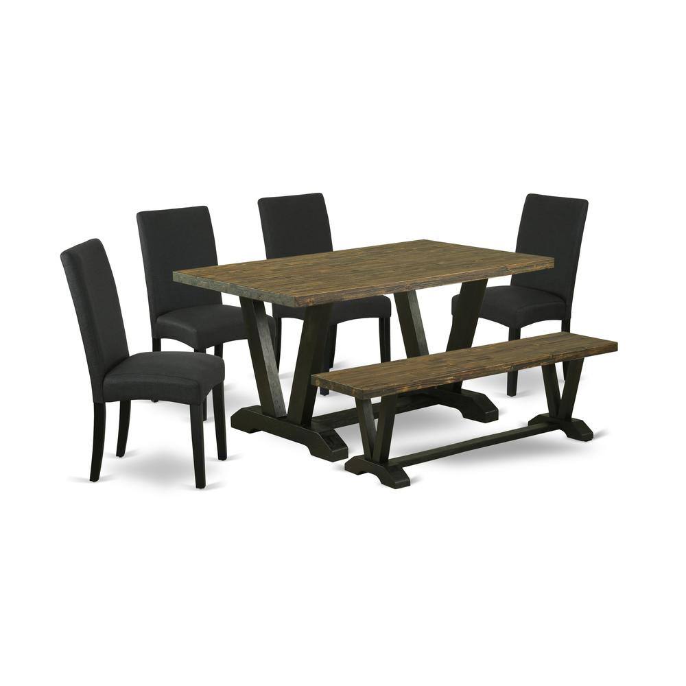 Left. East West Furniture - East West Furniture V676DR124-6 6-Piece Dining Table Set- 4 Mid Century Dining Chairs with Black Linen Fabric Seat and - Multi-Color.
