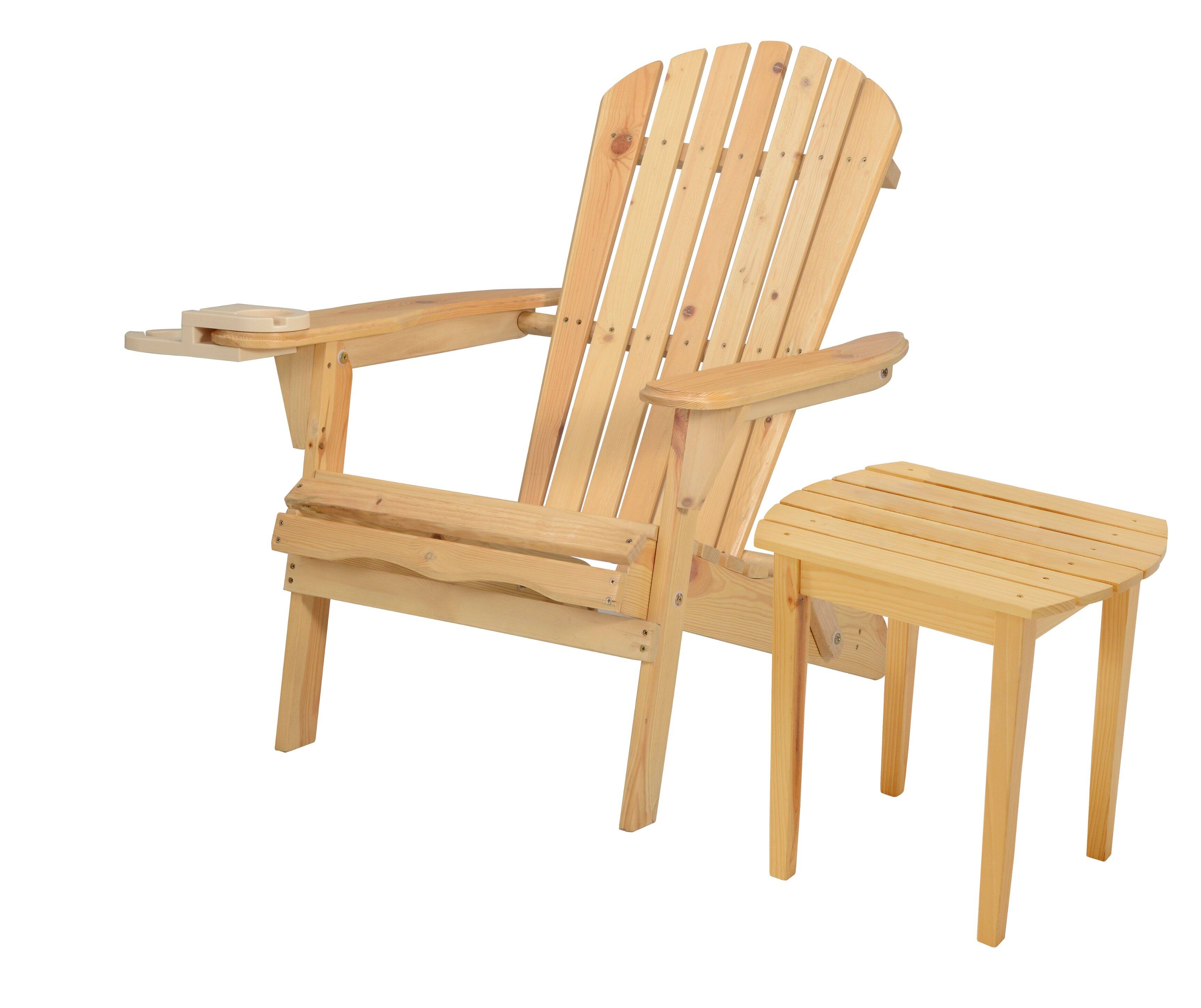Front. Jiallo - Foldable Adirondack Chair with cup holder with End Table - NATURAL.