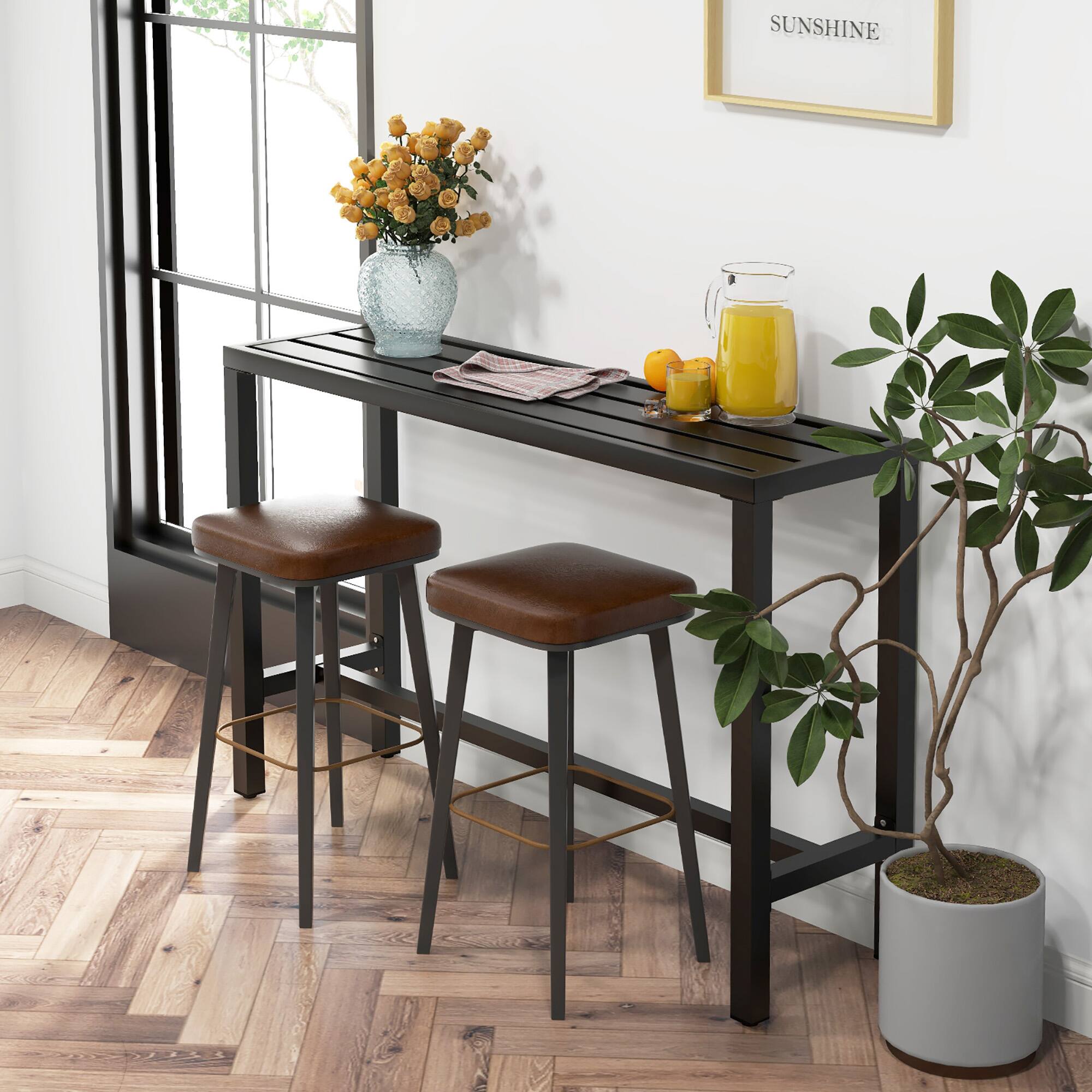 Alt View 1. Costway - Costway Outdoor Metal Bar Table 55" Patio Rectangular Counter Height Dining Table Black - Black.