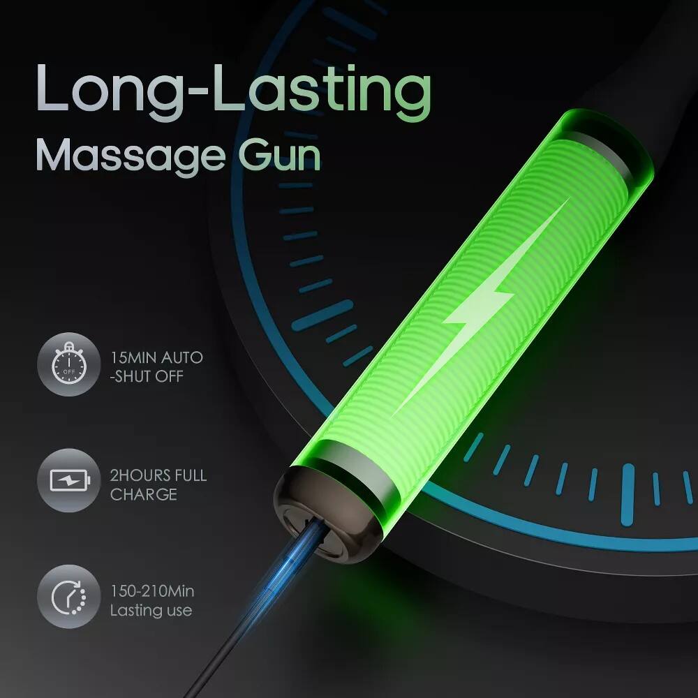 Long-Lasting Massage Gun  
15MIN AUTO -SHUT OFF  
2HOURS FULL CHARGE  
150-210Min Lasting use