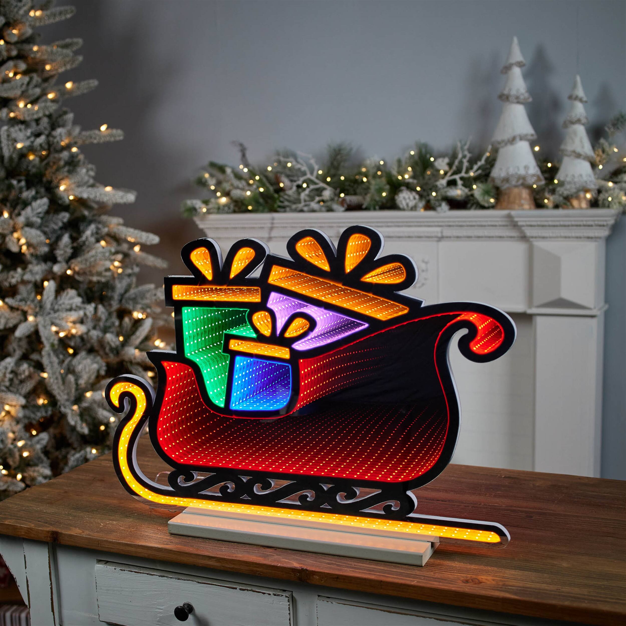 Front. BreeBe - Santa's Sleigh Ekkolight 24.5"L - Red, Orange, Green.