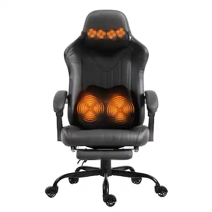 Front. Dowinx - Video Gaming Chair with Shiatsu Neck Massage&Lumbar Support for Home Office, High Back Recliner Height Adjustable - Black.