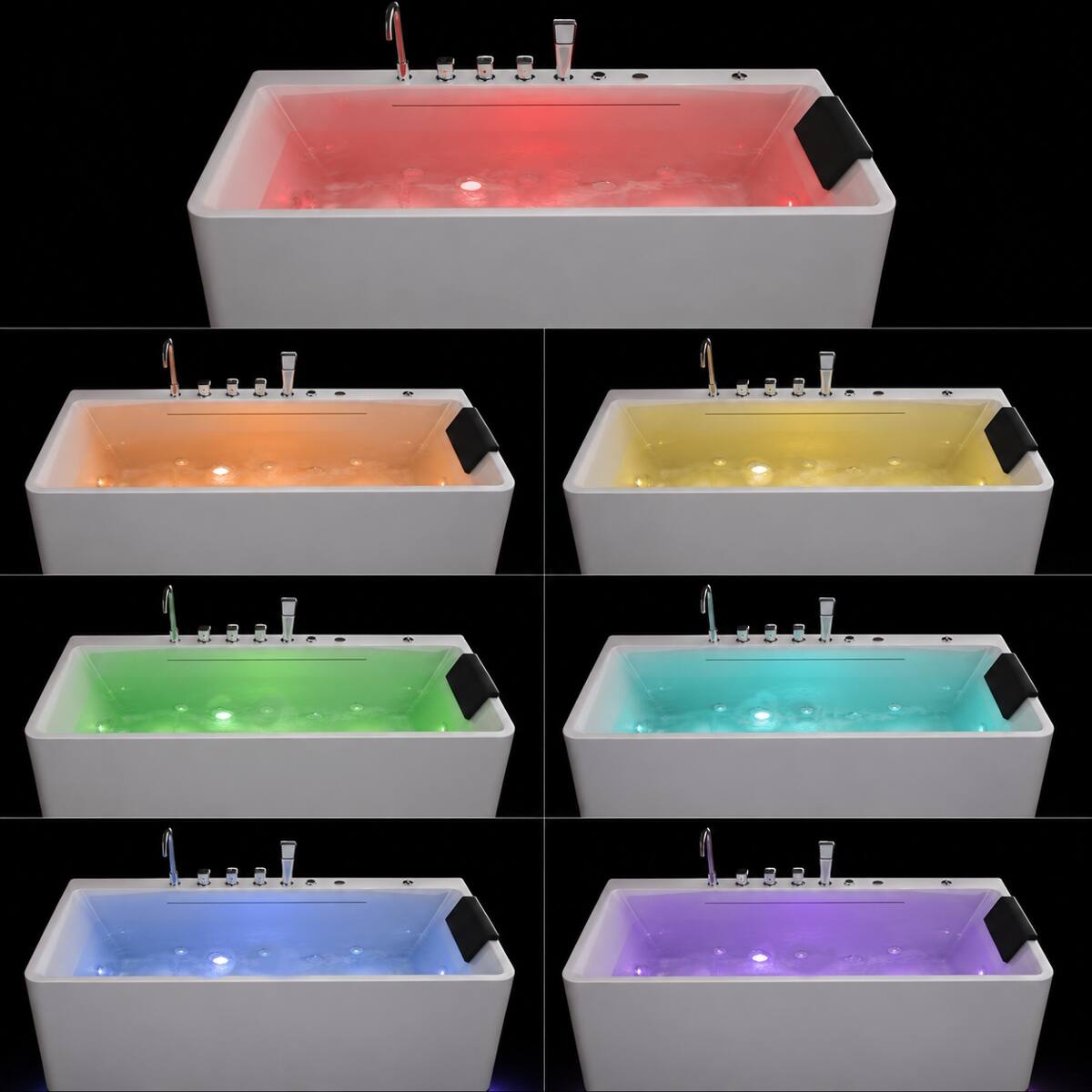 Angle. Loheer - Loheer 67 Inch Freestanding Whirlpool Bathtub Rectangular Acrylic Spa Bathtub with Ambient Light and Center Drain - Milk White.