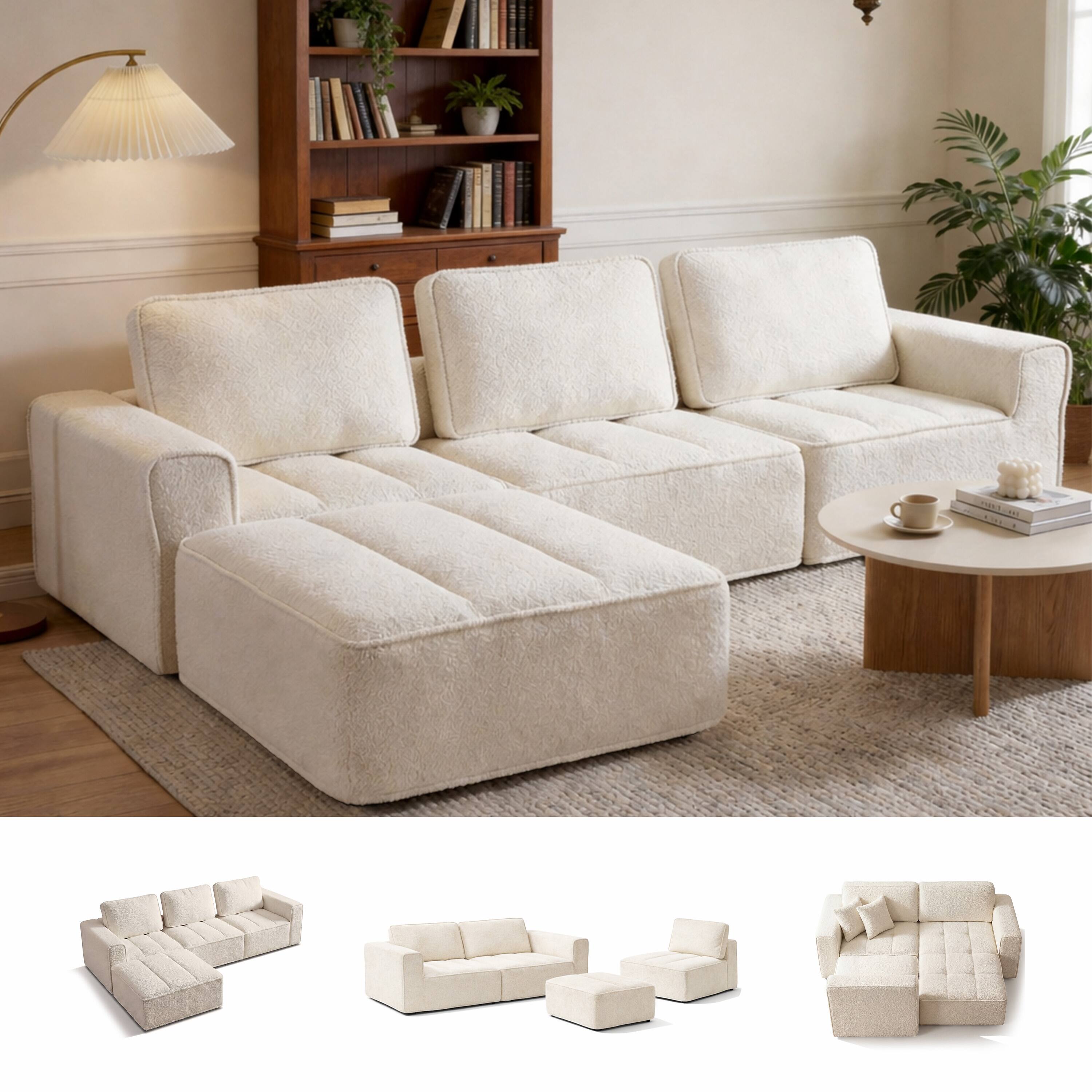 Alt View 5. Dyonery - 110" L Shaped Modular Sectional Sofa with Ottoman, Boneless Couch for Living Room - Beige.