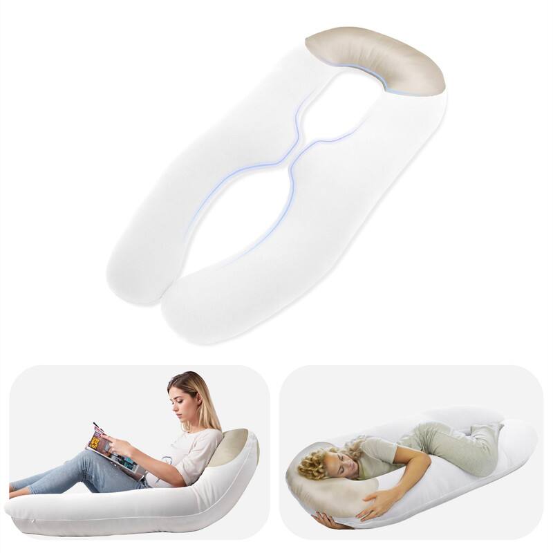 Front. wowmax - U-Shaped Cooling Body Pillow for Adults - Side Sleeper & Pregnancy Support with Removable Cover (White) - White.