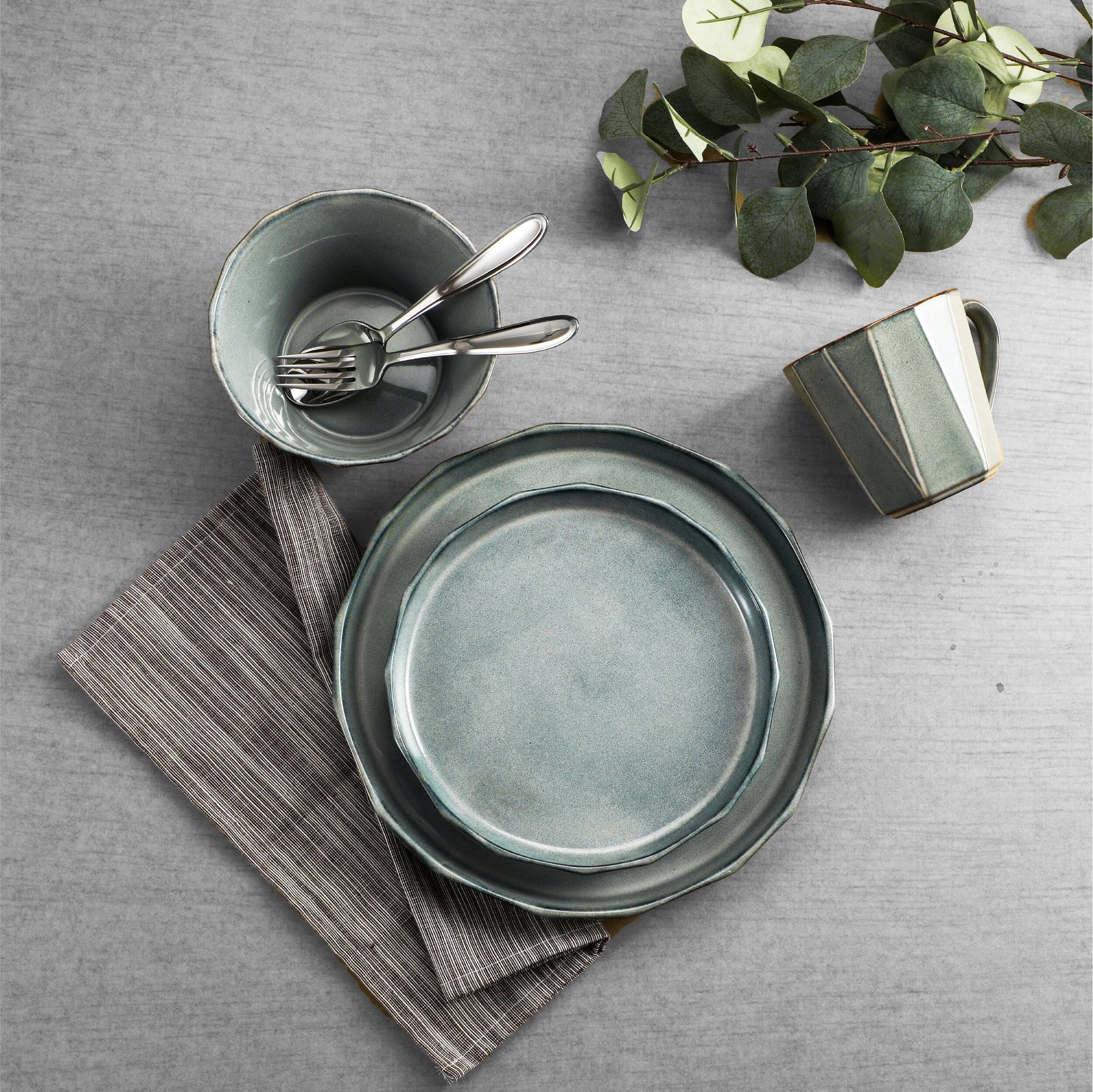 Angle. Table 12 - TABLE 12 16-Piece Dinnerware Set, Stonewashed Dinnerware Set for 4 - Gray.