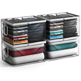 Sorbus - 4 Pack Foldable Large Plastic Bags with Zipper & Carry Handles - Great for Clothes, Blankets, Closets - Clear