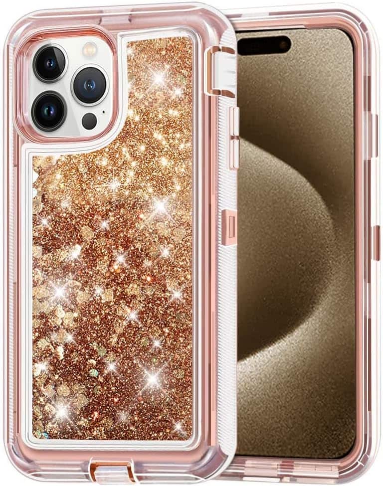Front. Entronix - Entronix iPhone 15 Pro Case - Liquid Glitter Heavy Duty Triple-Layer Protection - Rose.