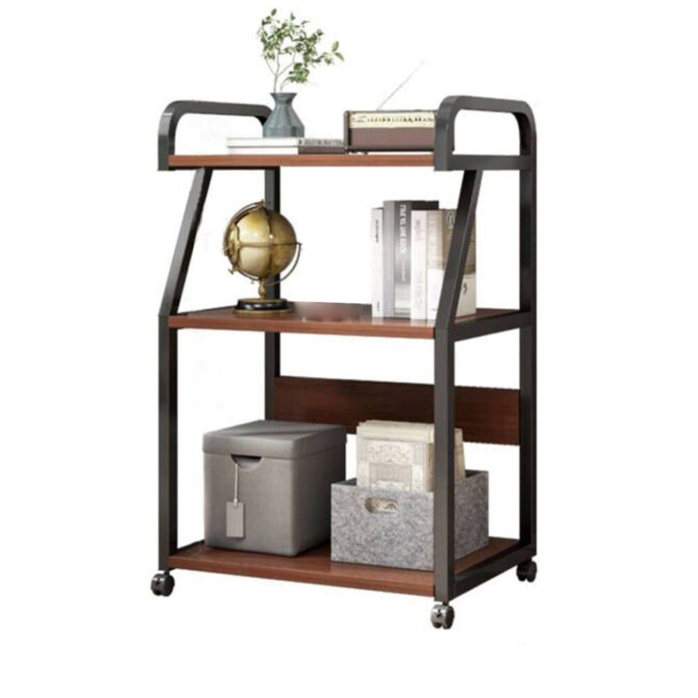 Front. Acekool - 3 Tier Printer Stand on Wheels,Mobile Printer Table with Storage Shelf - Black+ Brown.