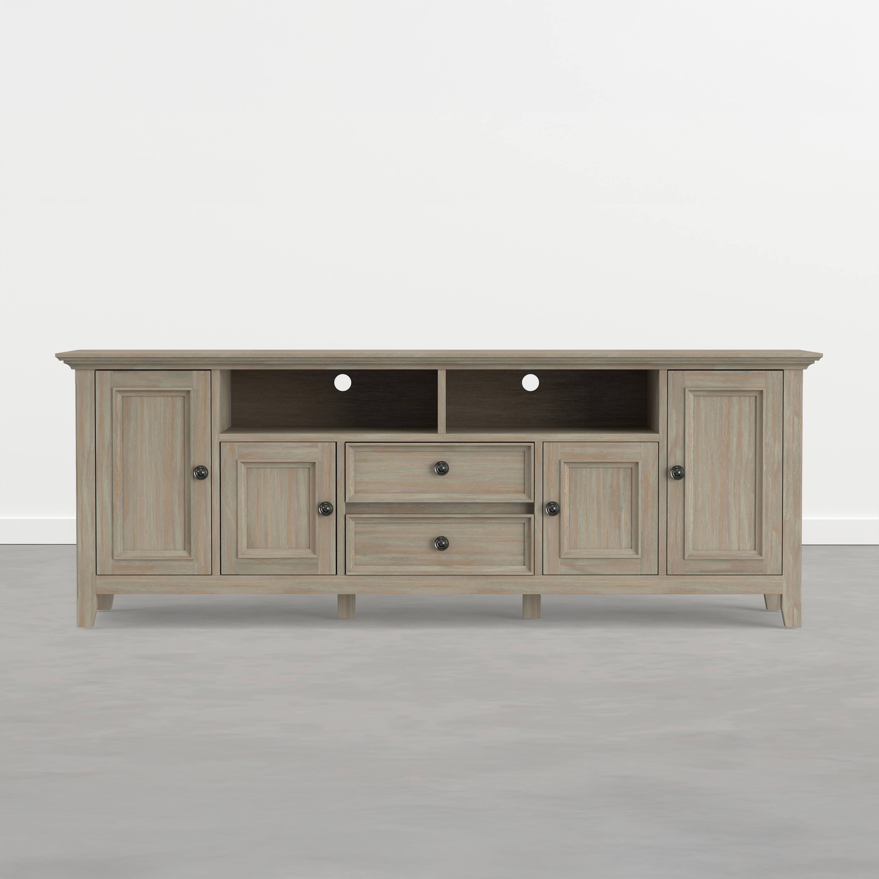 Left. Simpli Home - Amherst 72 inch Wide Solid Wood TV Stand, Distressed Aqua Grey - Distressed Aqua Grey.