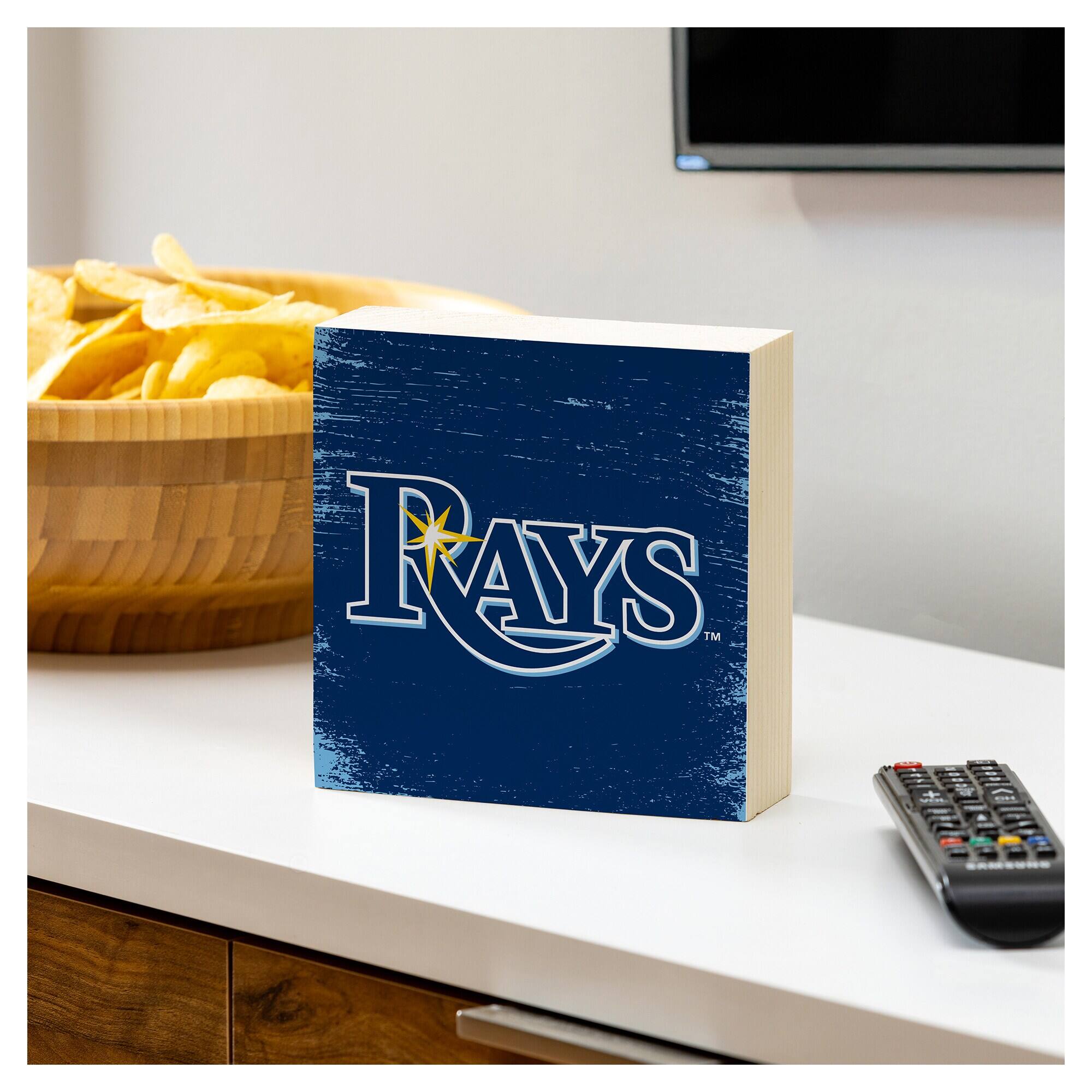 Alt View 2. Evergreen Enterprises - Tampa Bay Rays 6" Square Fan Chant Wood Block Shelf Sign - Multicolor.