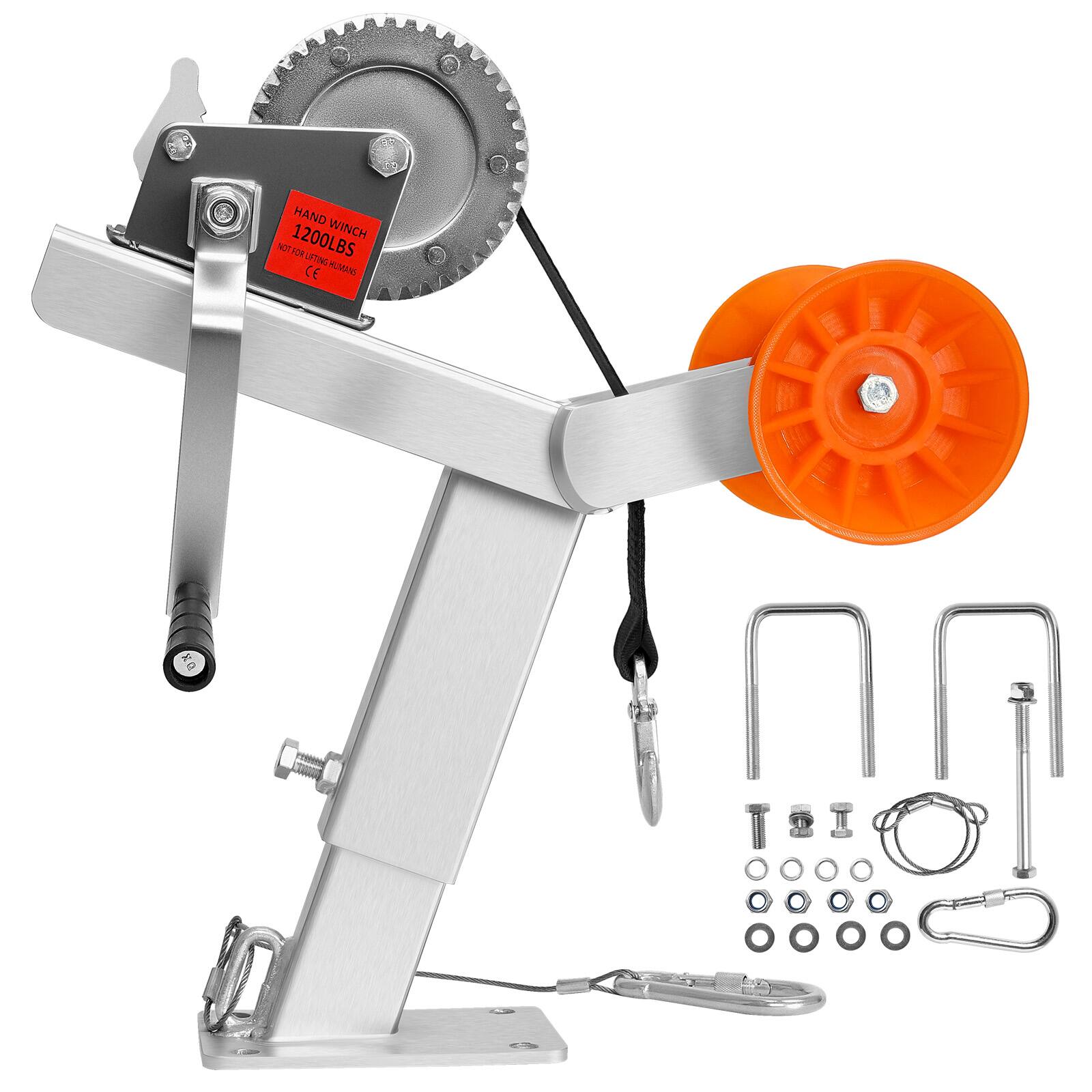 VEVOR - Boat Trailer Winch Stand with Roller, 1200 lbs Winch & 2 in x 25 ft Winch Strap, Boat Winch Mount with U-Bolt - Silver;Orange