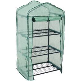 Sunnydaze - Iron PVC Cover Mini Greenhouse with 3 Shelves/Zipper - Green