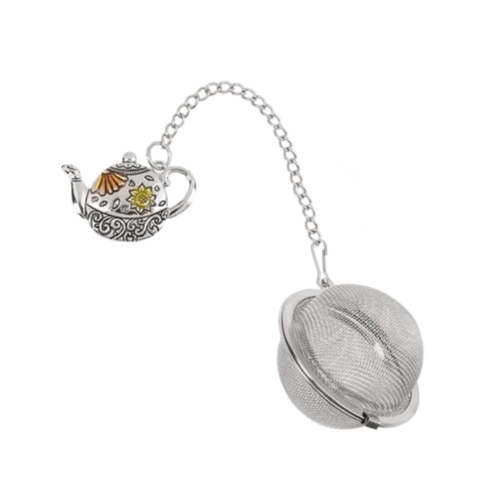 Front. Ganz - Ganz Sunflower Teapot Charming Zinc Metal Mesh Tea Infuser Ball with Enameling For Loose Leaf Tea Reusable.