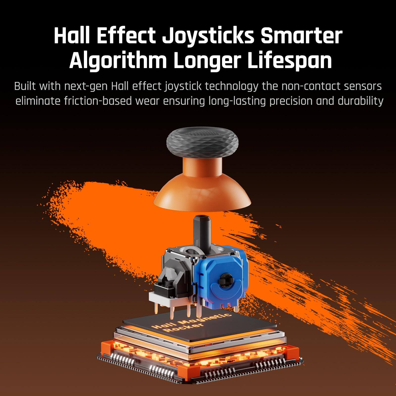 Hall Effect Joysticks Smarter Algorithm Longer Lifespan

Built with next-gen Hall effect joystick technology, the non-contact sensors eliminate friction-based wear, ensuring long-lasting precision and durability.