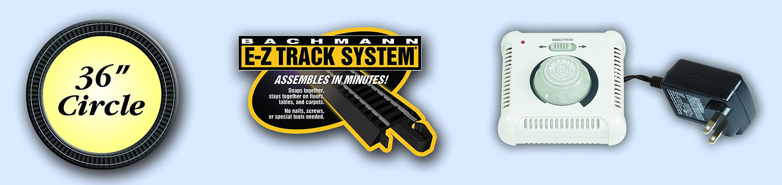 36" Circle

BACHMANN E-Z TRACK SYSTEM

ASSEMBLES IN MINUTES!
Snaps together, stays together on floors, tables, and carpets. No nails, screws, or special tools needed.