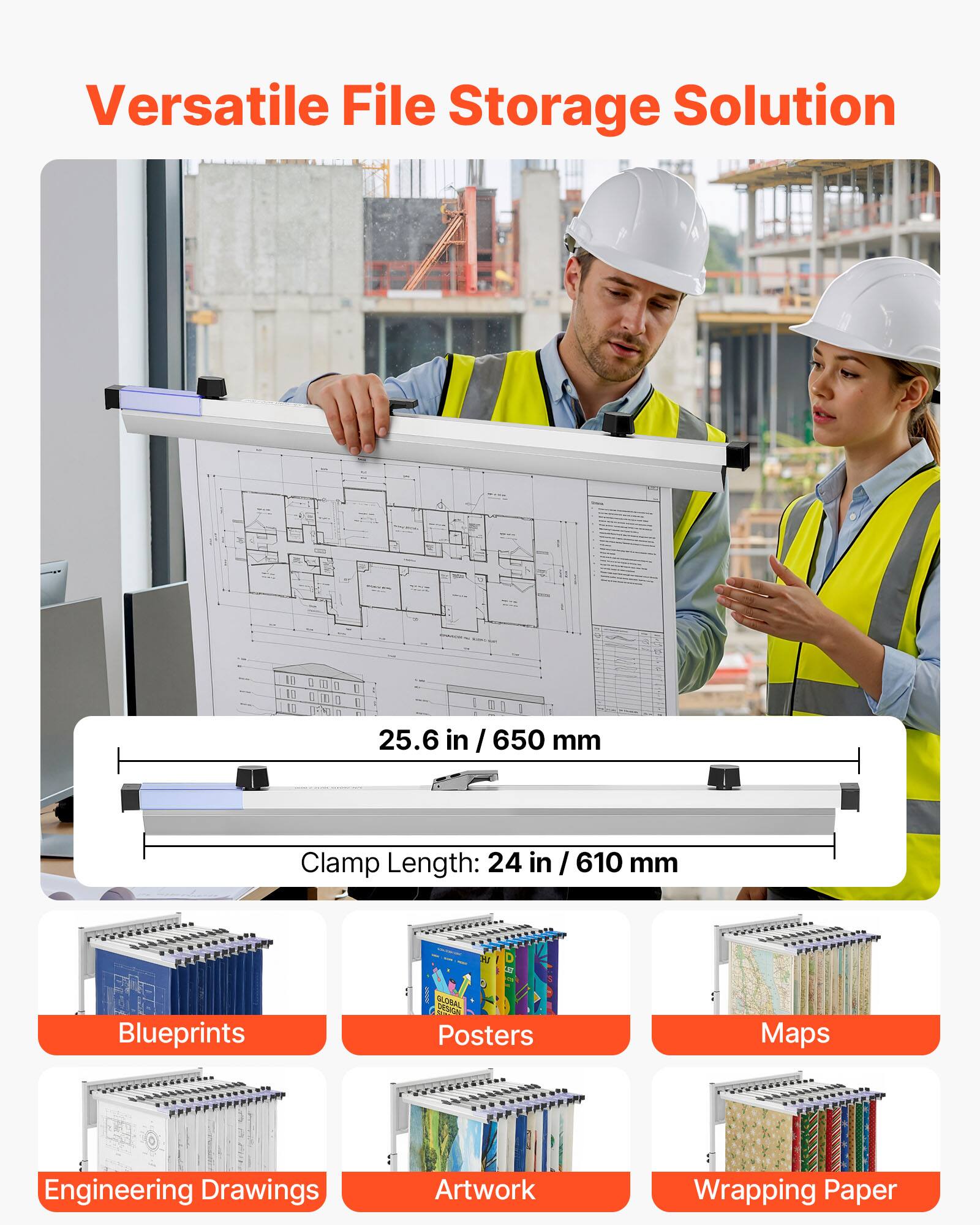 Versatile File Storage Solution

25.6 in / 650 mm

Clamp Length: 24 in / 610 mm

Blueprints
Posters
Maps
Engineering Drawings
Artwork
Wrapping Paper