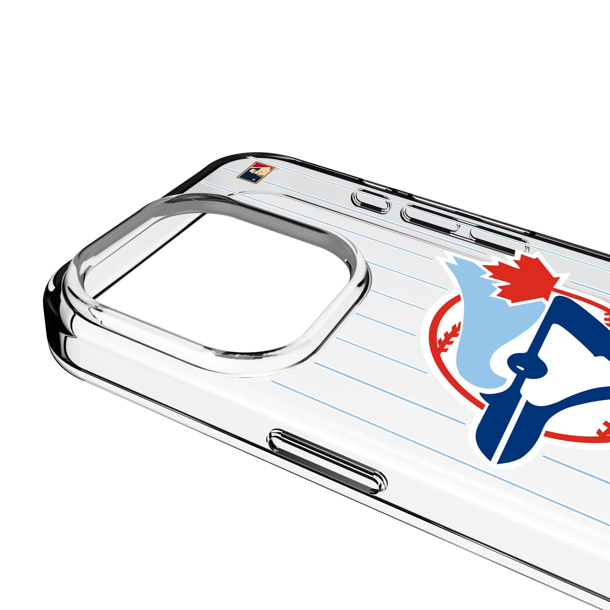 Alt View 2. Keyscaper - Toronto Blue Jays 1977-1988 Cooperstown Pinstripe iPhone Clear Case - 16 Plus - Multicolor.