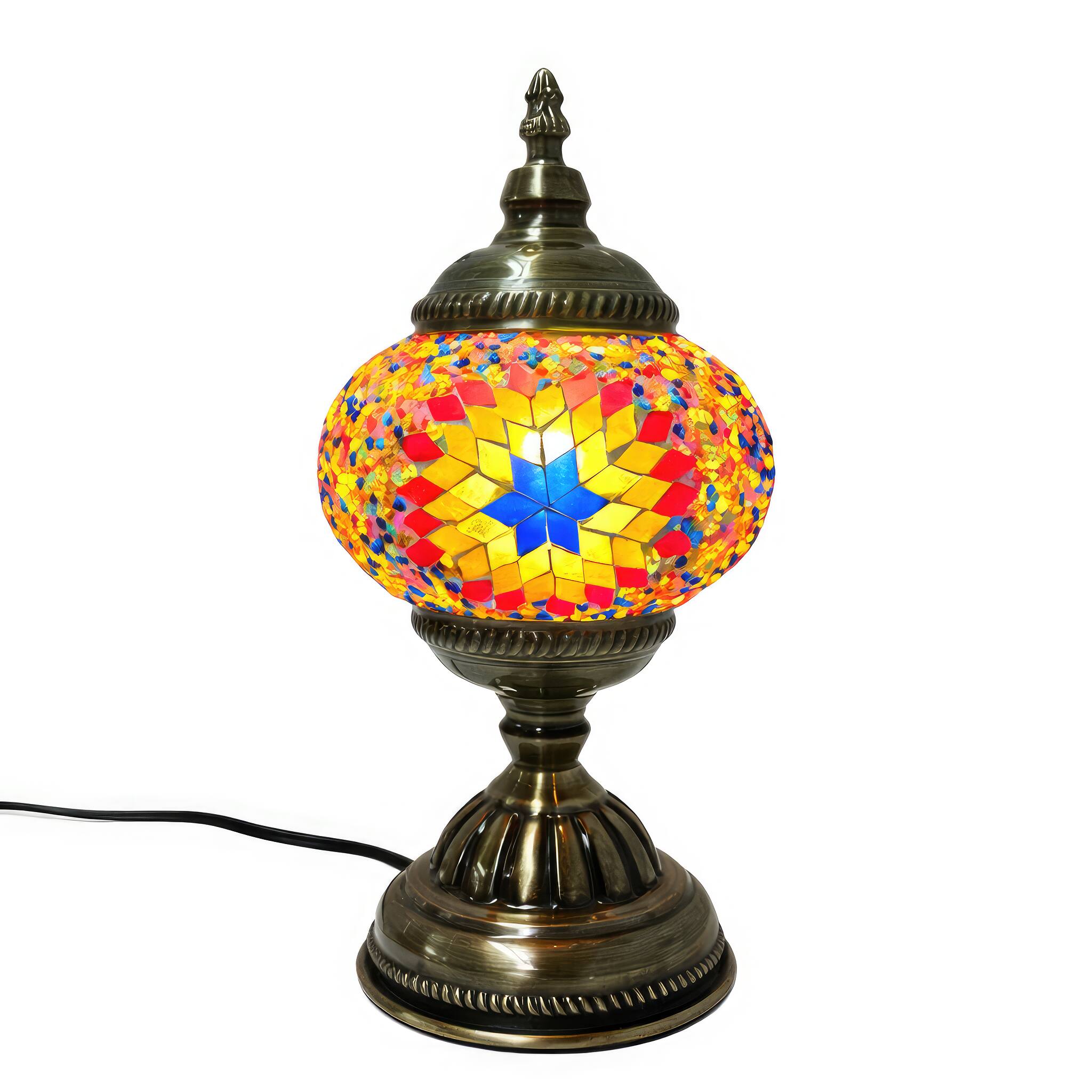 Angle. FC Design - 12"H Bronze Base Elegant Globe Yellow–Orange Flowery Mosaic Turkish Lamp.