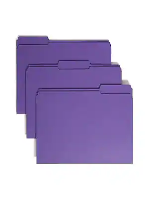 Front. Smead - Smead Reinforced File Folder, 3 Tab, Letter Size, Purple, 100/Box (13034) - Purple.