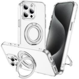 Alpha Digital - Full Protective iPhone 15 PRO Case w/ Magnetic Rotatable Ring Stand- Soft Flex, Anti-Drop/Fingerprint -360 shockproof - Clear