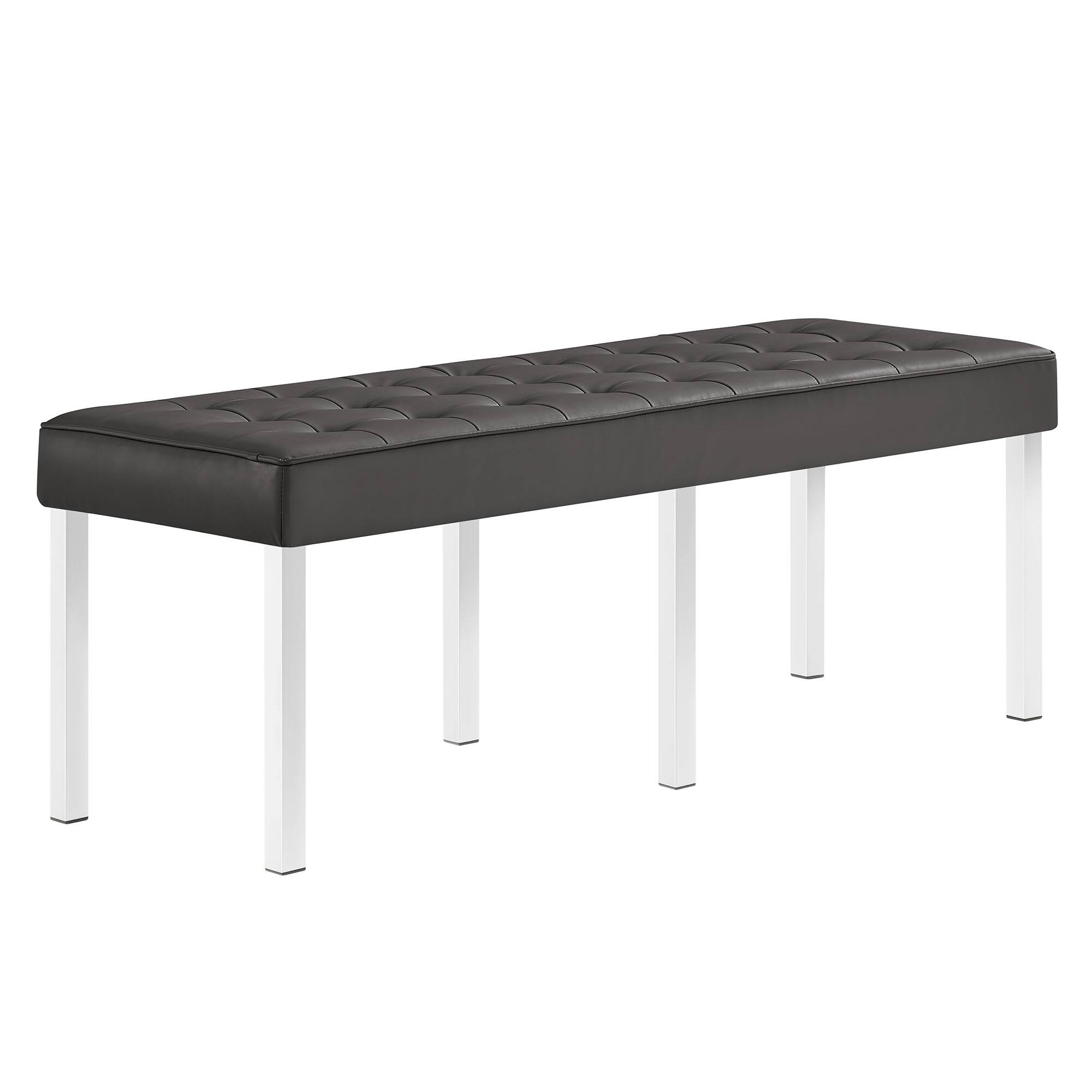 Angle. Modway - Loft Tufted Vegan Leather Bench by Modway - Silver Gray.