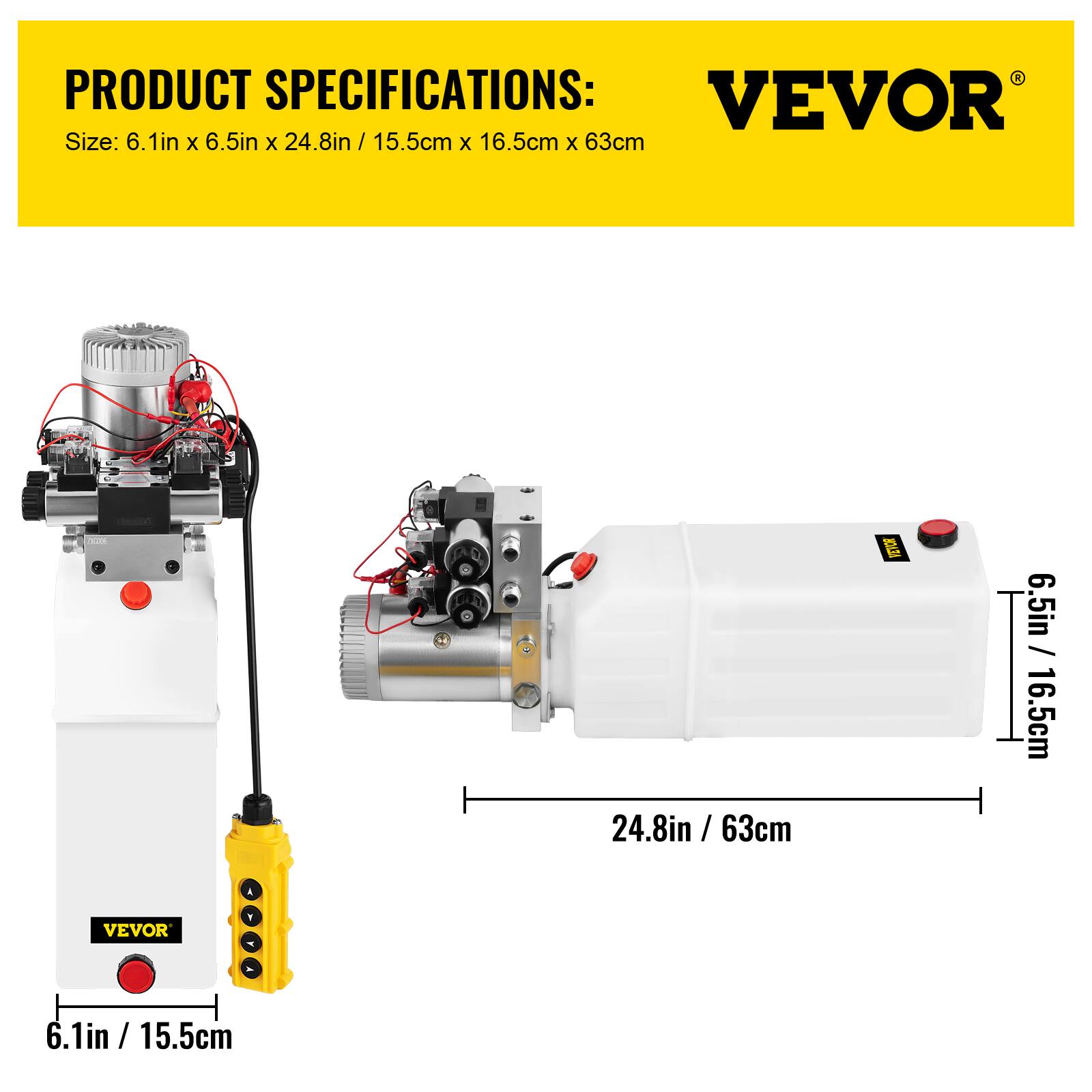 PRODUCT SPECIFICATIONS:  
VEVOR  
Size: 6.1in X 6.5in X 24.8in / 15.5cm X 16.5cm X 63cm