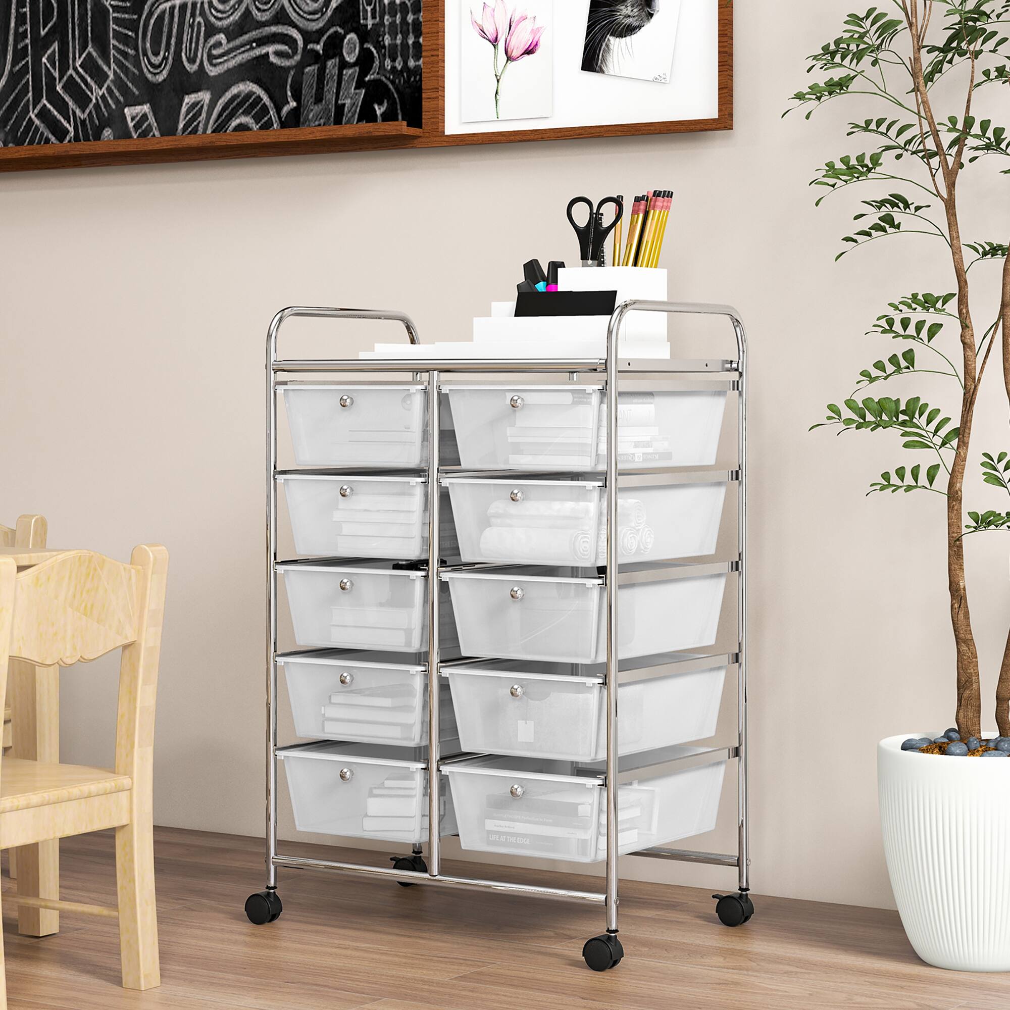 Alt View 1. Gymax - Gymax 10-Drawer Rolling Storage Cart Tools Scrapbook Paper Organizer on Wheels Clear - Clear.