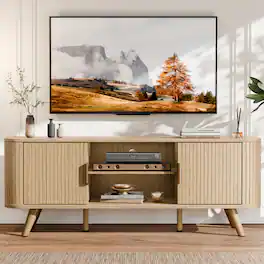 Furnulem - 55 Inch Fluted TV Stand 3 Door Media Console with Adjustable Shelves - Yellow