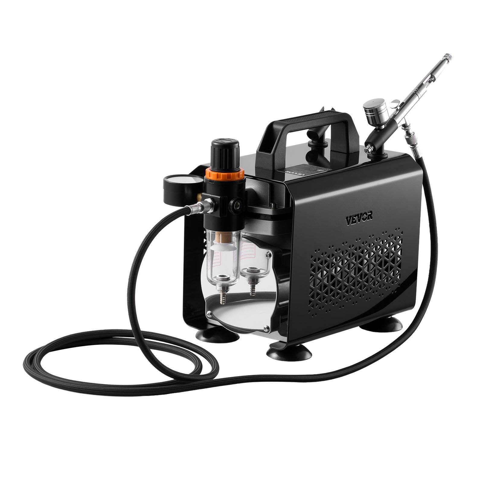 Alt View 5. VEVOR - Airbrush Kit, 1/6 HP, Air Brush Kit with Air Compressor, 1 Dual-Action Professional Airbrush with 3 Tips, Hose - Black.