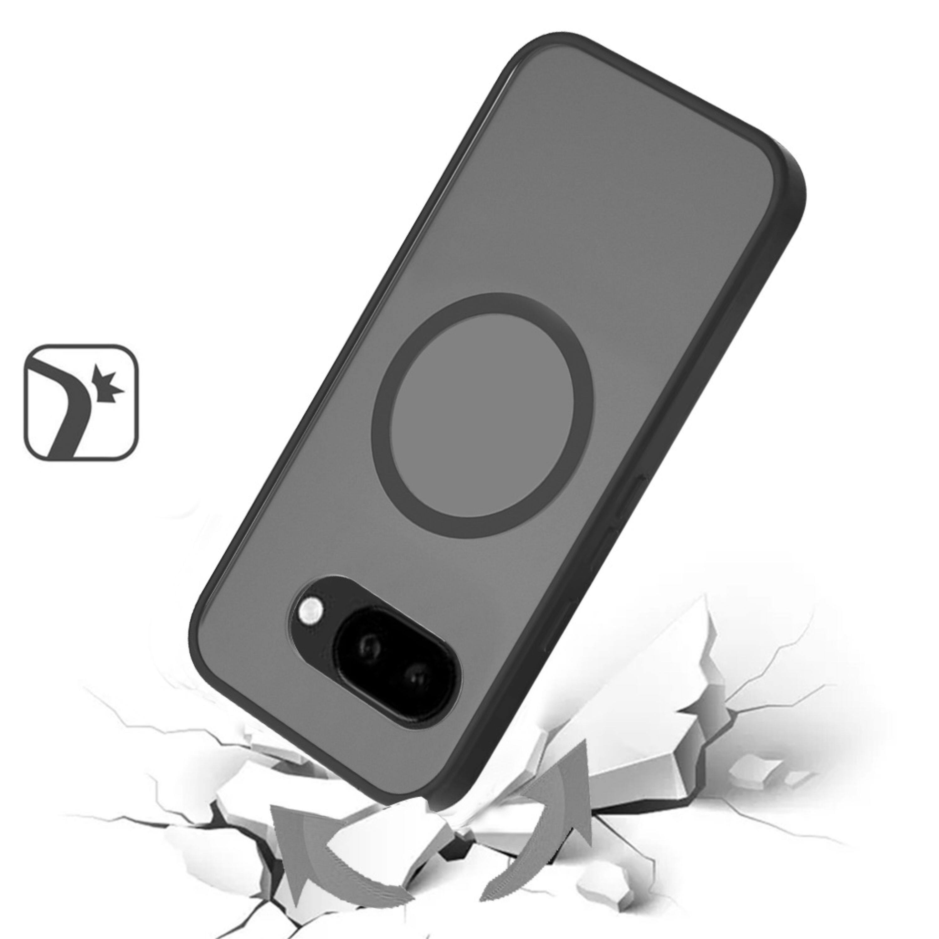 Left. Kitcheniva - Soft Touch Frosted Magnetic Circle Phone Case With Tempered Glass For Google Pixel 10a Black - Black.