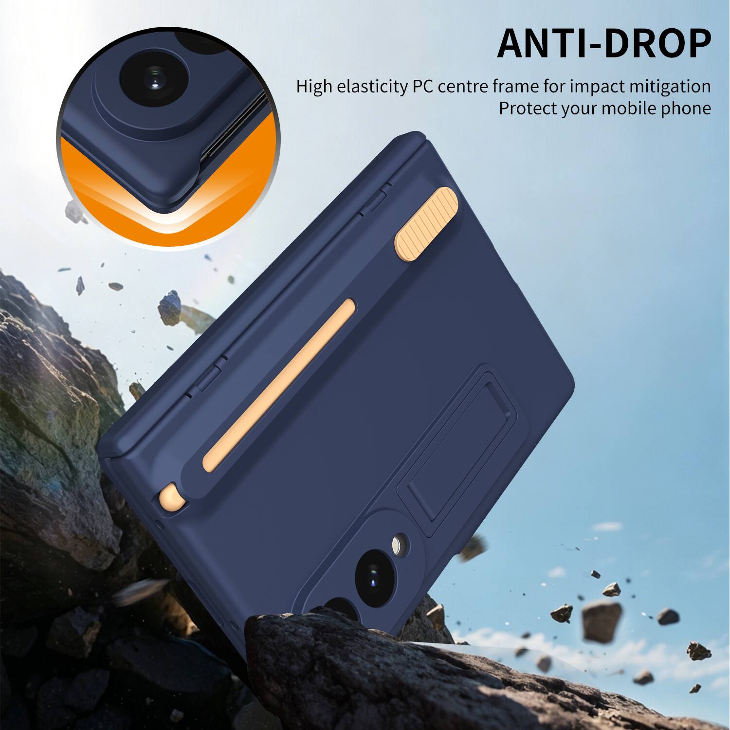 ANTI-DROP  
High elasticity PC centre frame for impact mitigation  
Protect your mobile phone