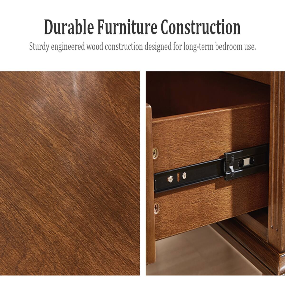 Durable Furniture Construction  
Sturdy engineered wood construction designed for long-term bedroom use.