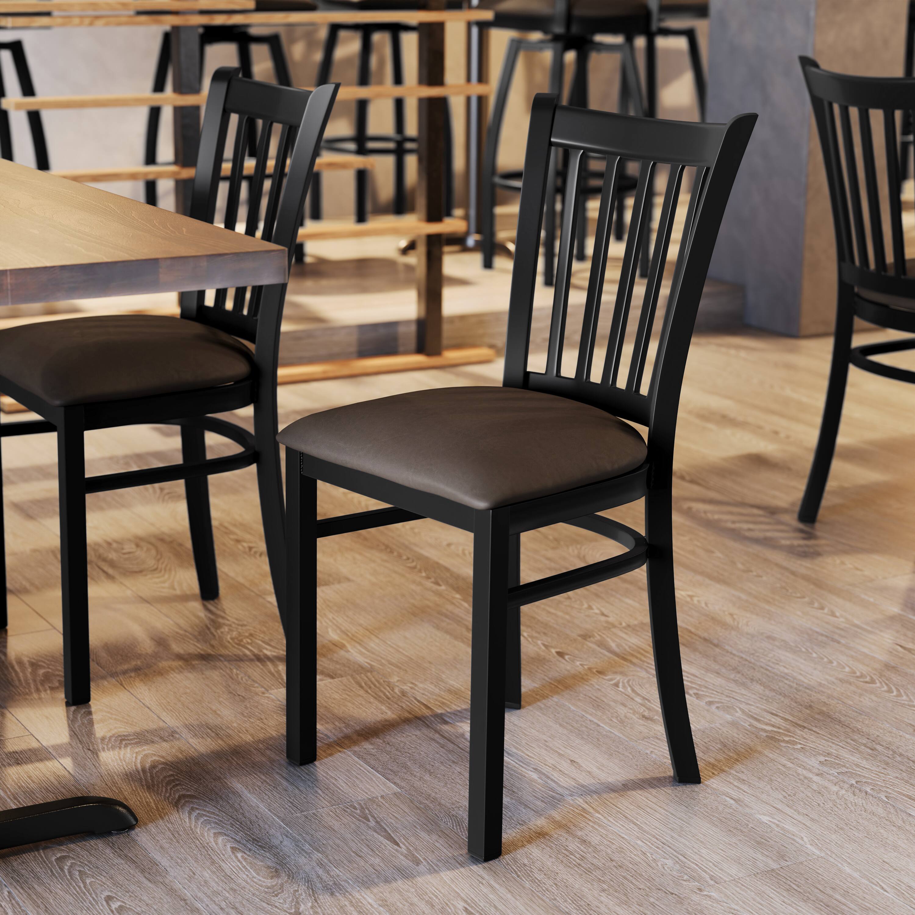 Alt View 4. Emma + Oliver - Ladder Back Metal Restaurant Dining Chair - Mocha Vinyl Seat/Black Metal Frame.