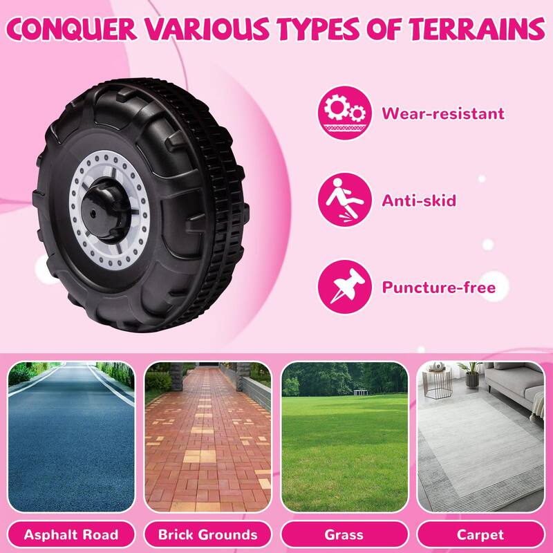 CONQUER VARIOUS TYPES OF TERRAINS

- Wear-resistant
- Anti-skid
- Puncture-free

Asphalt Road  
Brick Grounds  
Grass  
Carpet