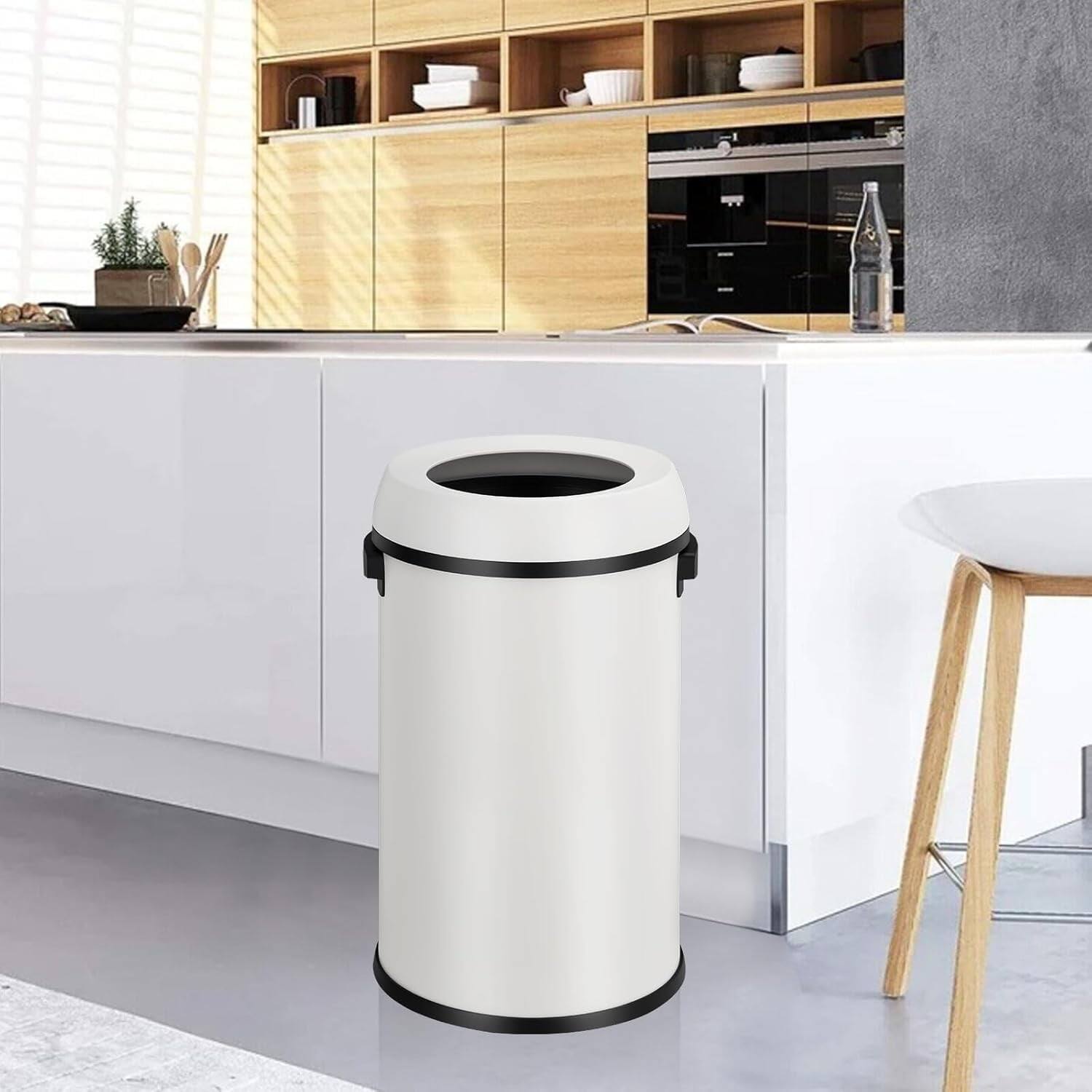 Alt View 2. Homhougo - 17 Gallon Stainless Steel Round Trash Can with Open Lid, Fingerprint-Proof, Removable Inner Liner, White - White.