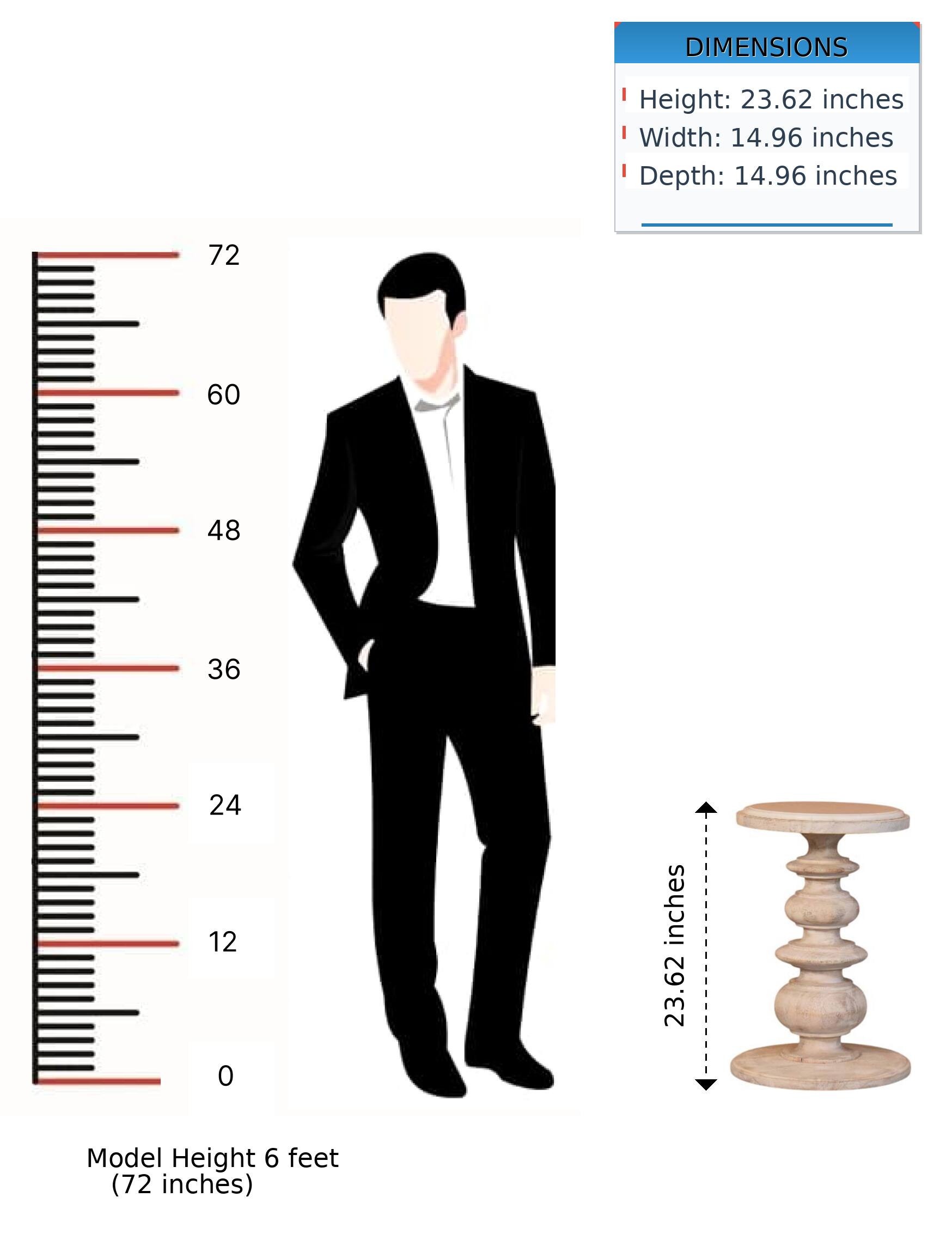 DIMENSIONS  
Height: 23.62 inches  
Width: 14.96 inches  
Depth: 14.96 inches  

Model Height: 6 feet (72 inches)