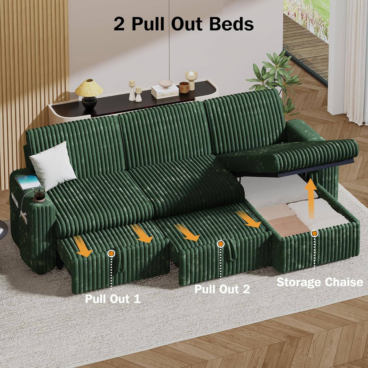 2 Pull Out Beds

Pull Out 1

Pull Out 2

Storage Chaise