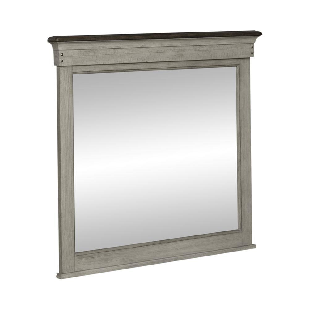Alt View 1. Liberty Furniture Industries - Landscape Mirror Farmhouse White in Weathered Linen Finish w/ Dusty Taupe Tops - White.